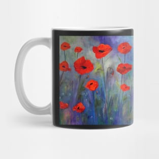 Red Poppies Blue Fog Mug